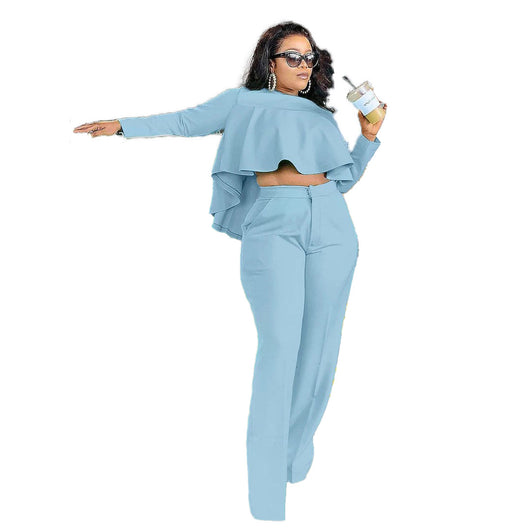 Conjunto de Dos Piezas: Blusa Hueca de Manga Larga y Pantalón Ancho de Cintura Alta - Image 10