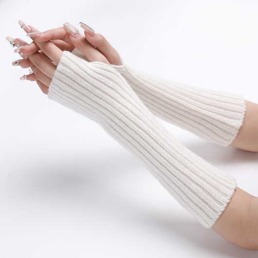 Guantes Largos Rayados de Lana para Otoño e Invierno - Mangas Calentadoras sin Dedos - Image 29
