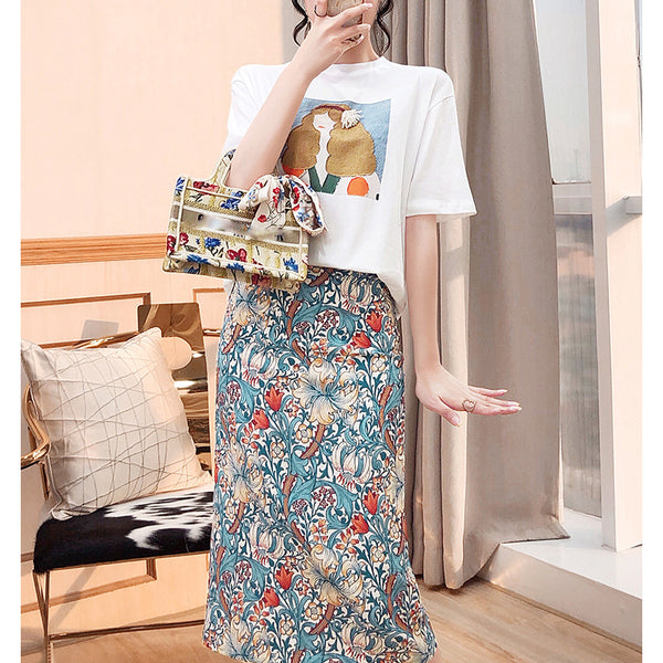 Conjunto de Dos Piezas: Blusa Floral y Falda para Verano