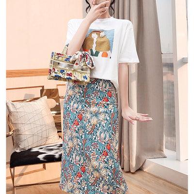 Conjunto de Dos Piezas: Blusa Floral y Falda para Verano