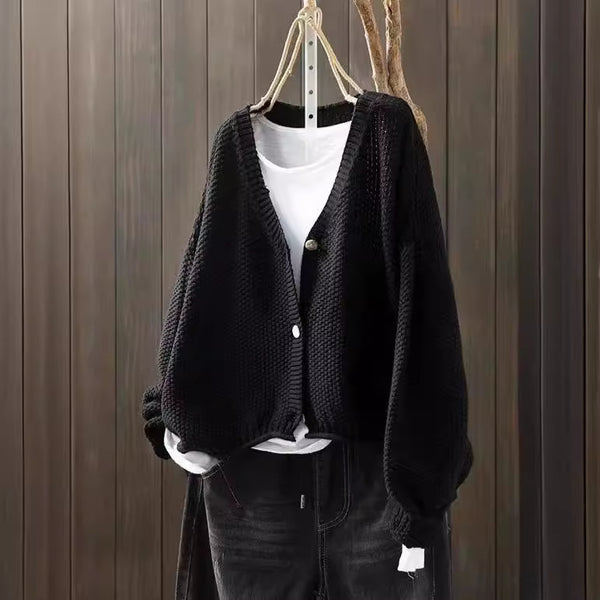 Cardigan de Punto V-Neck Casual Versátil para Otoño