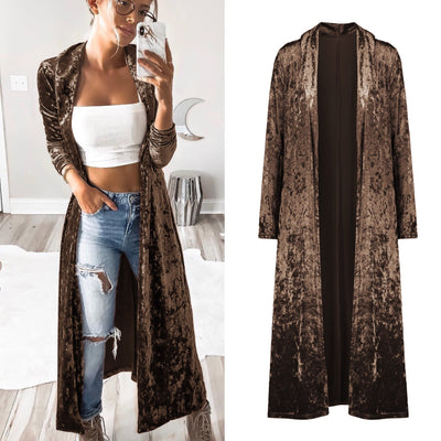 Cardigan Largo de Terciopelo para Mujer - Abrigo Cortavientos Elegante - Image 16