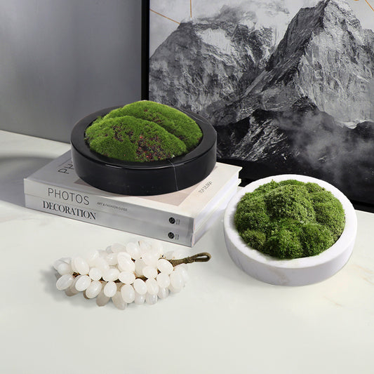 Mesa de Té Chino con Borde de Mármol y Maceta de Flores Eternas Simuladas - Image 2