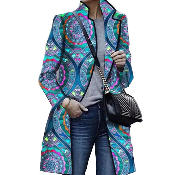 Abrigo Trinchera Azul Medio con Anillos de Colores para Mujer
