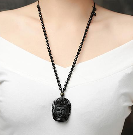 Colgante Obsidiana Cabeza de Lobo Bagua Buda Lateral