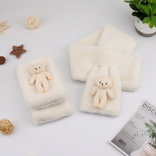 Bufanda Infantil de Peluche con Osito Adorable en Beige - Image 2
