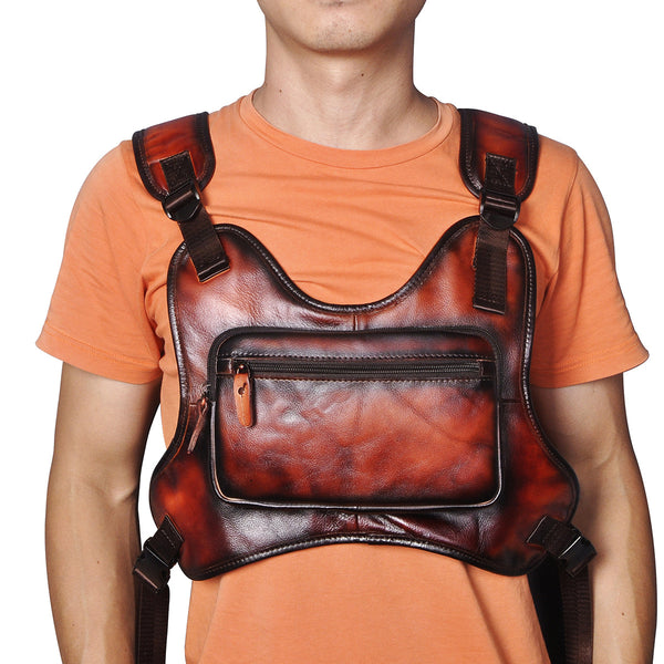 Bolsa de Pecho Vintage en Cuero Genuino para Hombre - Estilo Outdoor