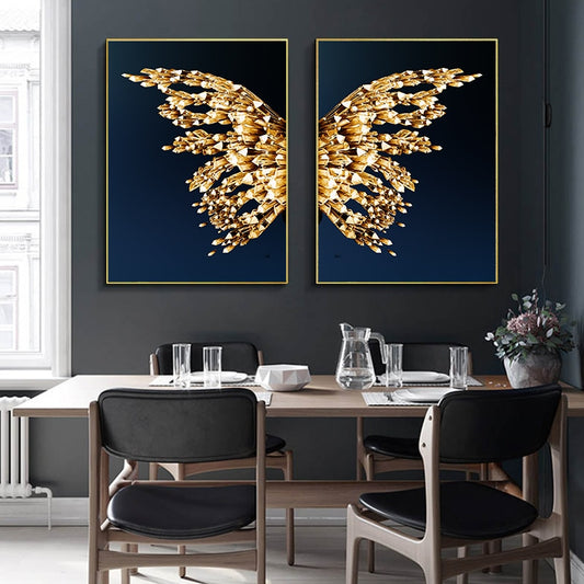 Cuadro Decorativo Alas de Mariposa Doradas