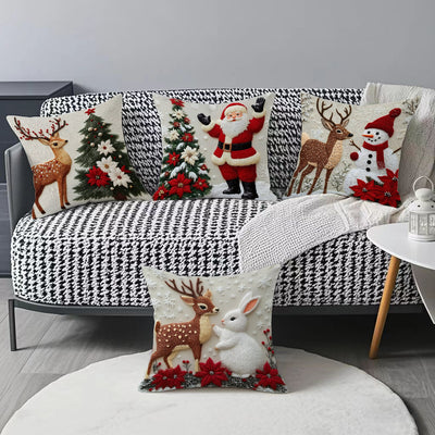 Funda de Cojín Navideño con Diseño de Alce y Conejo - Decoración Lino para Sofá - Image 4