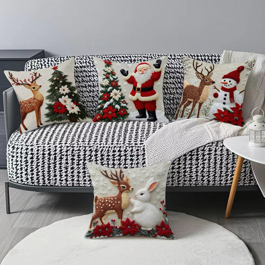 Funda de Cojín Navideño con Diseño de Alce y Conejo - Decoración Lino para Sofá - Image 4