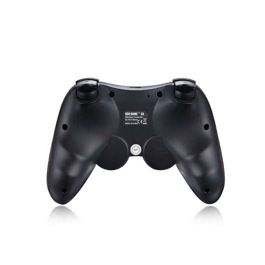 Black wireless Bluetooth gamepad with red accents, featuring a D-pad, analog sticks, and face buttons, shown with a detachable black smartphone clip. - Image 6
