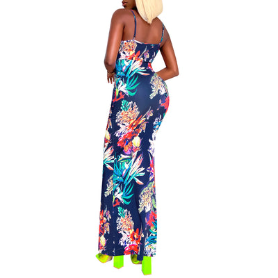 Vestido Suspender Slim Estampado Cuello V Europeo Americano para Mujer - Image 19