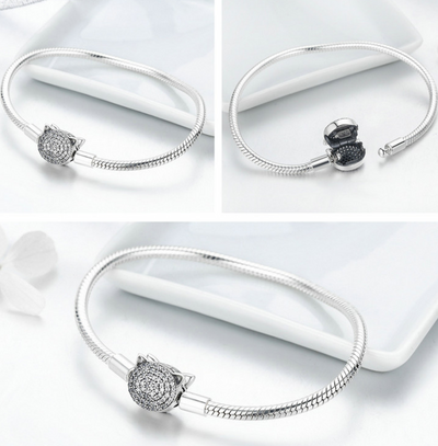 Pulsera Base Gato Plata DIY S925 - Diseño Encantador Chapado en Platino - Image 3