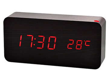 Reloj de Pared LED con Calendario y Alarma en Madera