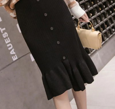 Falda Coreana Cintura Alta con Botones y Volantes - Image 12