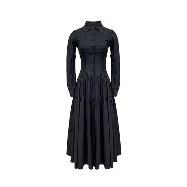 Vestido Camisero Retro Elegante Estilo Hepburn Negro - Image 7