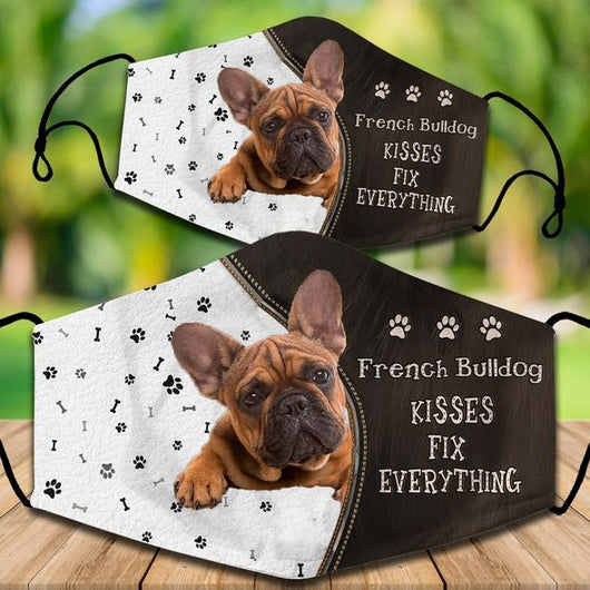 Cotton face mask with a Cavapoo dog graphic and "CAVOODLES KISSES FIX EVERYTHING" text. Features paw prints and bones. - Image 23