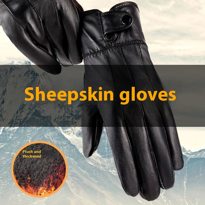 Guantes de Cuero Genuino Unisex con Forro Polar para Otoño e Invierno