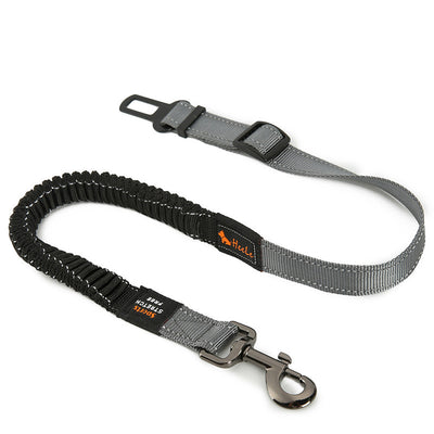 Red pet seat belt with reflective stitching, featuring a metal swivel clip and a black car seat belt buckle. - Image 37