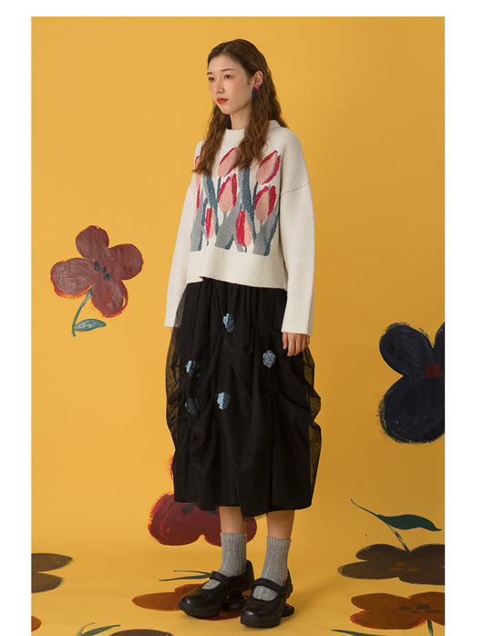 Suéter Holgado con Estampado Vintage de Tulipanes - Image 31