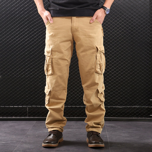 Pantalón Cargo Clásico de Pierna Recta con Múltiples Bolsillos