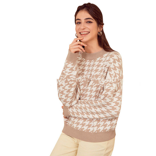 Suéter de Cuello Redondo con Contraste Geométrico para Mujer - Image 9
