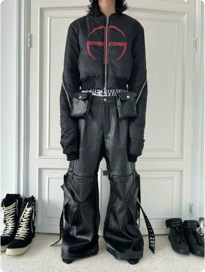 Pantalones de Cuero con Doble Cintura y Cintas Fluidas - Image 6