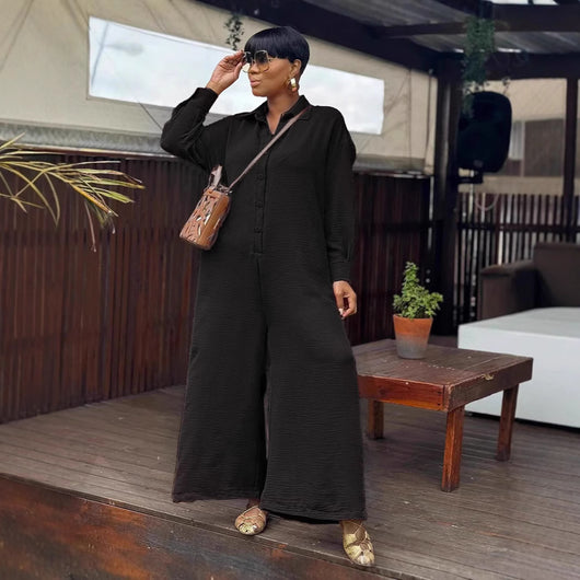 Jumpsuit Casual Holgado Cuello Redondo Manga Larga Pierna Ancha - Image 7