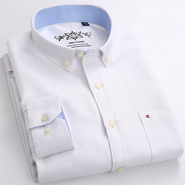 Camisa Oxford de Algodón Casual para Hombre - Manga Larga Color Sólido - Image 3