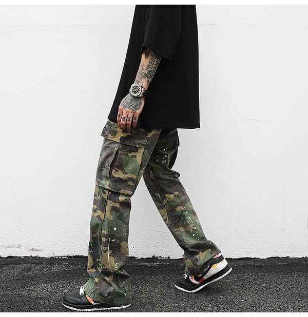 Pantalones Cargo Vintage con Estampado Salpicado