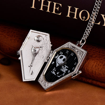 Reloj de Bolsillo Calavera Gótico Cadena Plateada Negro - Image 5