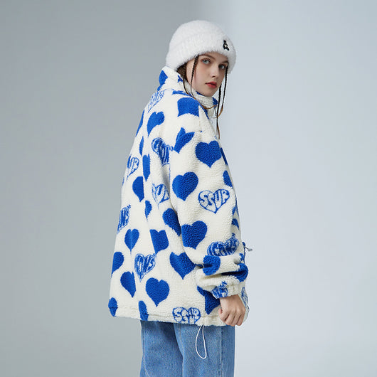 Chaqueta Sherpa con Corazones para Parejas - Estilo Casual y Trendy