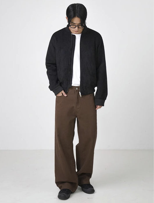 Pantalones Rectos de Algodón Lavado Estilo Retro en Marrón - Image 11
