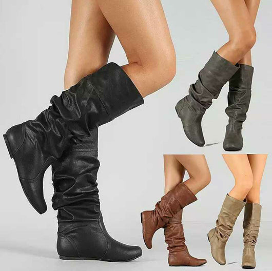Botas Altas de Cuero con Pliegues en Colores Sólidos - Image 11