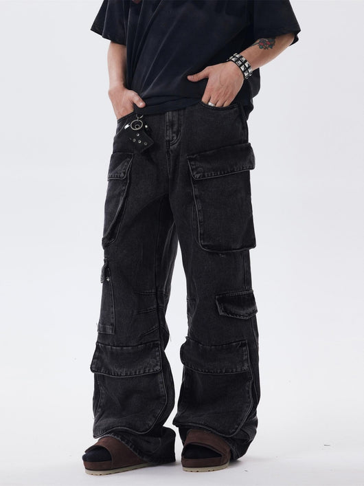 Overol Jeans Ancho Desgastado con Múltiples Bolsillos - Image 9