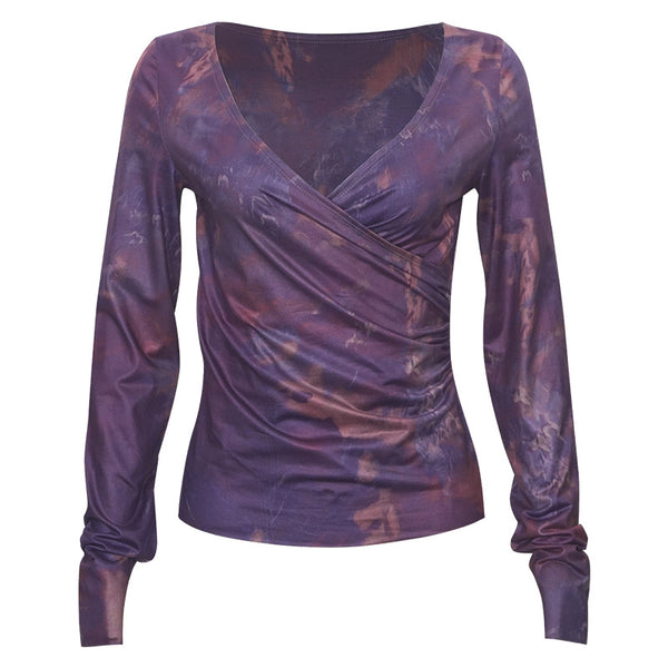 Blusa Larga Morada Degradado con Cuello en V y Cintura Ajustada - Image 5