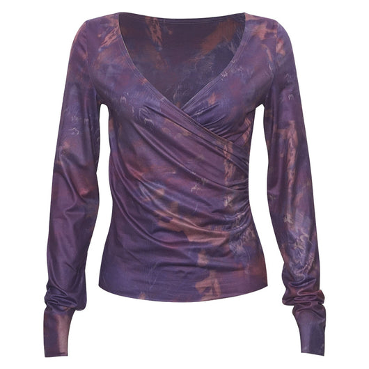 Blusa Larga Morada Degradado con Cuello en V y Cintura Ajustada - Image 5