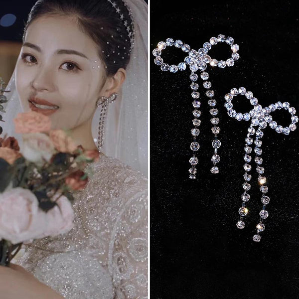 Aretes de Lazo Largos con Flecos Luxuosos para Vestido de Novia