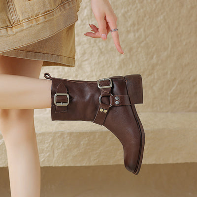 Botas Cortas de Tacón Grueso Retro Versátiles - Image 3