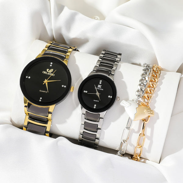 Juego de Reloj y Pulsera de Corazón para Parejas - Diseño Minimalista