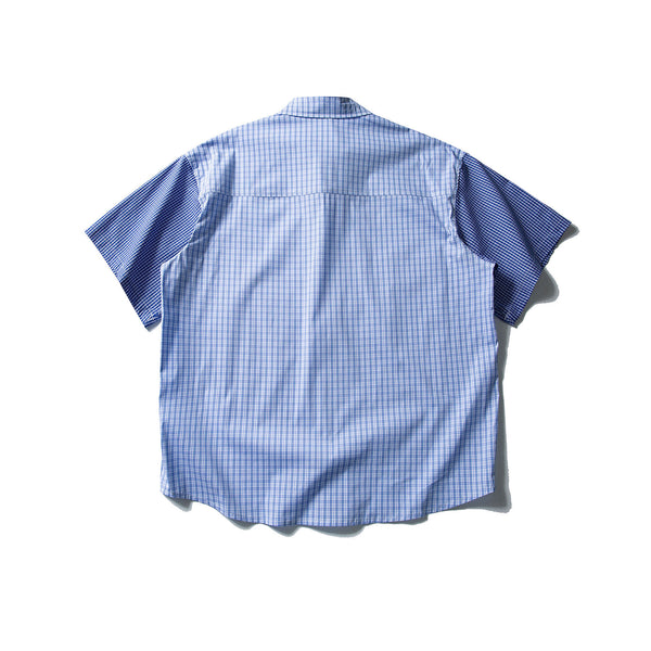 Camisa Cuadriculada Patchwork Contraste de Colores Manga Corta para Hombre