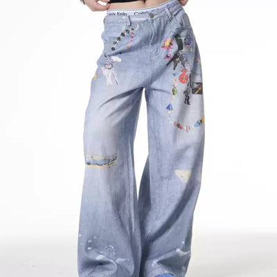 Jeans Anchos Desteñidos con Diseño Artesanal para Mujer - Estilo Verano - Image 4
