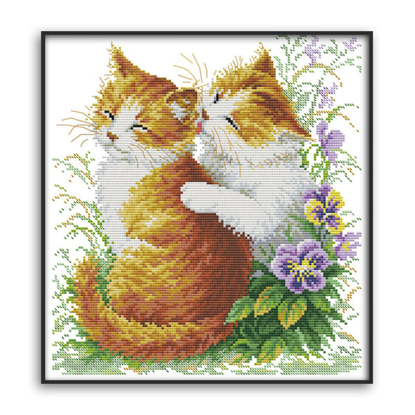 Punto de Cruz Pareja de Gatos Enamorados