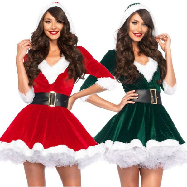 Disfraz Navideño Sexy Santa Claus con Capucha - Vestido Cálido para Fiestas