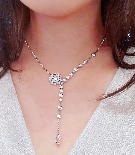 Collar Plata con Flor de Camelia y Circonita Incrustada - Colgante Gota Delicado - Image 5