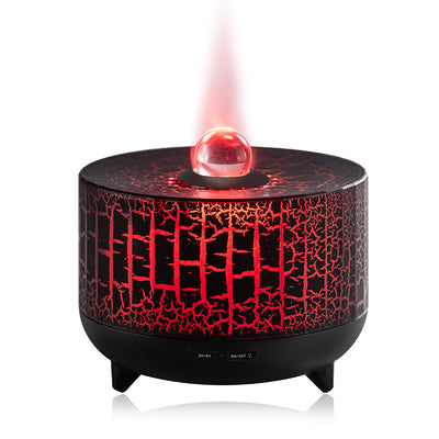 Black cylindrical aromatherapy diffuser with a crackle pattern, clear spherical top, and control buttons for timer and light. - Image 2