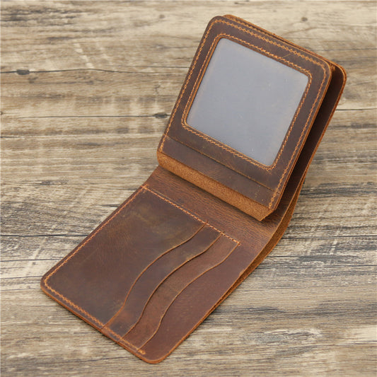Billetera Hombre Cuero Genuino Estilo Retro Tres Pliegues Premium