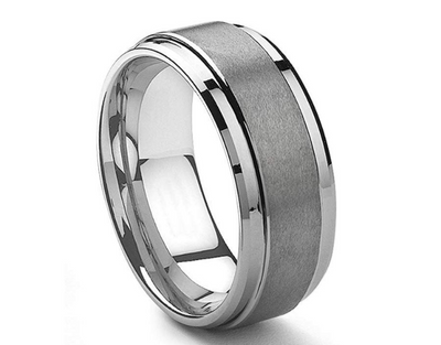 Anillo de Tungsteno Plateado Cepillado