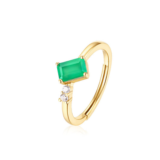 Anillo Cuadrado de Plata Esterlina con Ágata Verde y Baño de Oro 9K para Mujer - Image 8