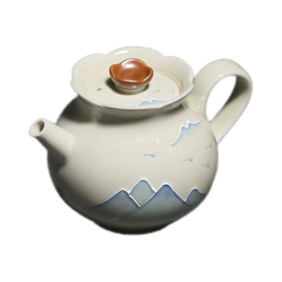 Tetera de Porcelana China Pintada a Mano con Paisaje de Hierba y Madera - Image 11